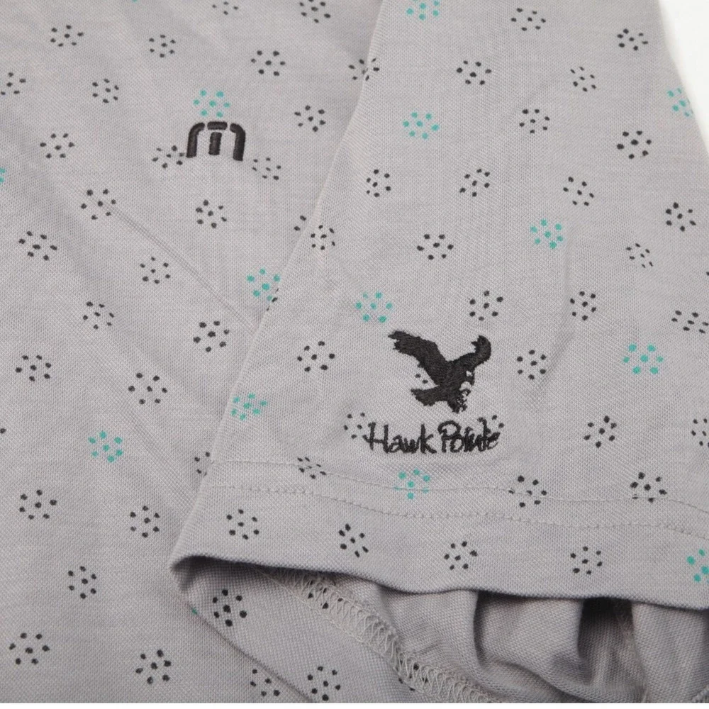 TravisMathew Polo Shirt Men XL Grey Geometric Dot Pima Cotton Blend Short Sleeve